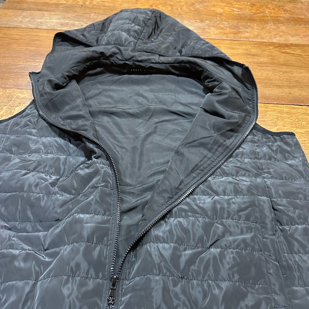 Edgar + Ash Black Hooded Vest‎ sz 2XL quilted puffer. Green lid bin - Picture 5 of 8